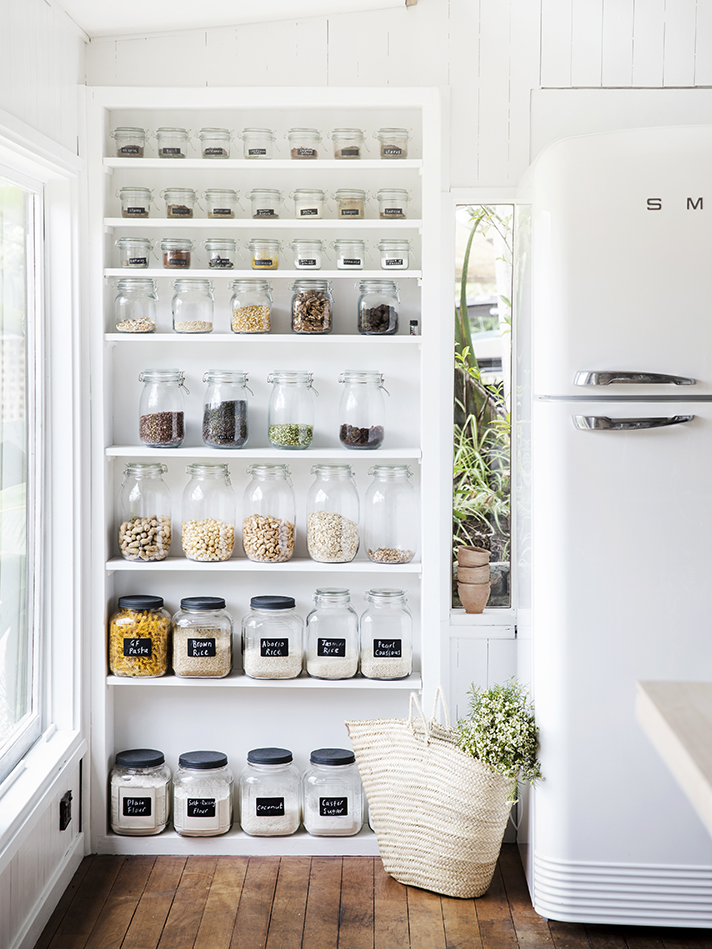 Glass jars can help with kitchen and pantry organization