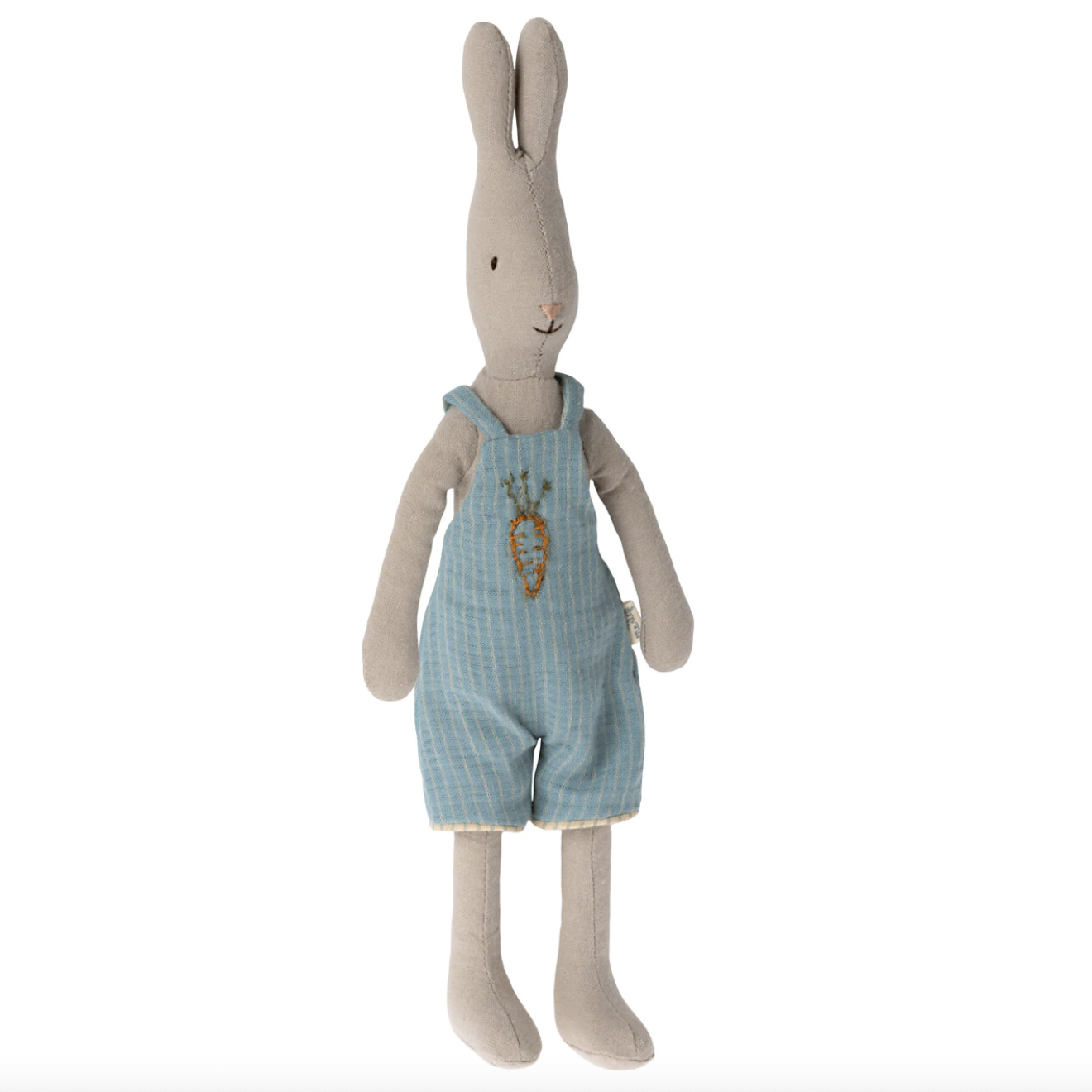 stuffed animal bunny in overalls