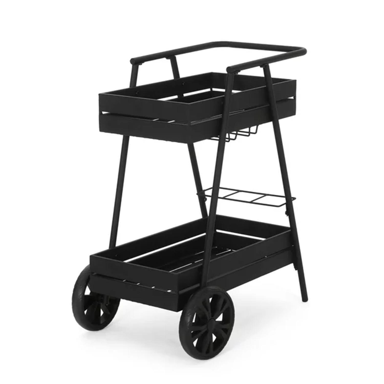 Evans Metal Outdoor 2 Tiered Bar Cart, Matte Black