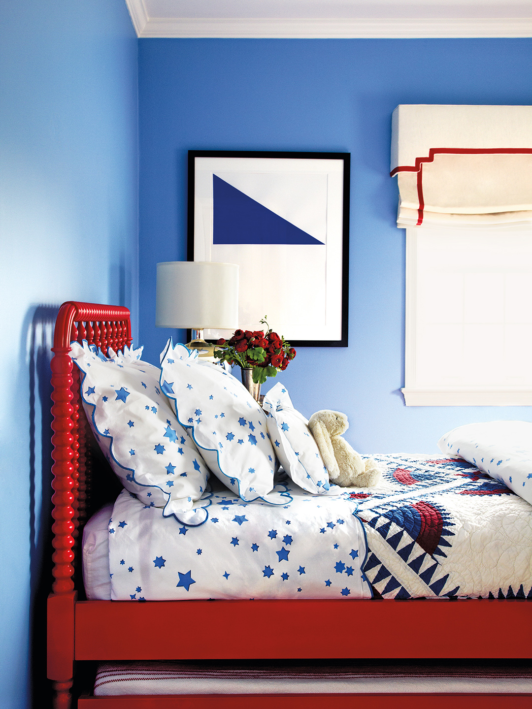 Kids bedroom with blue walls