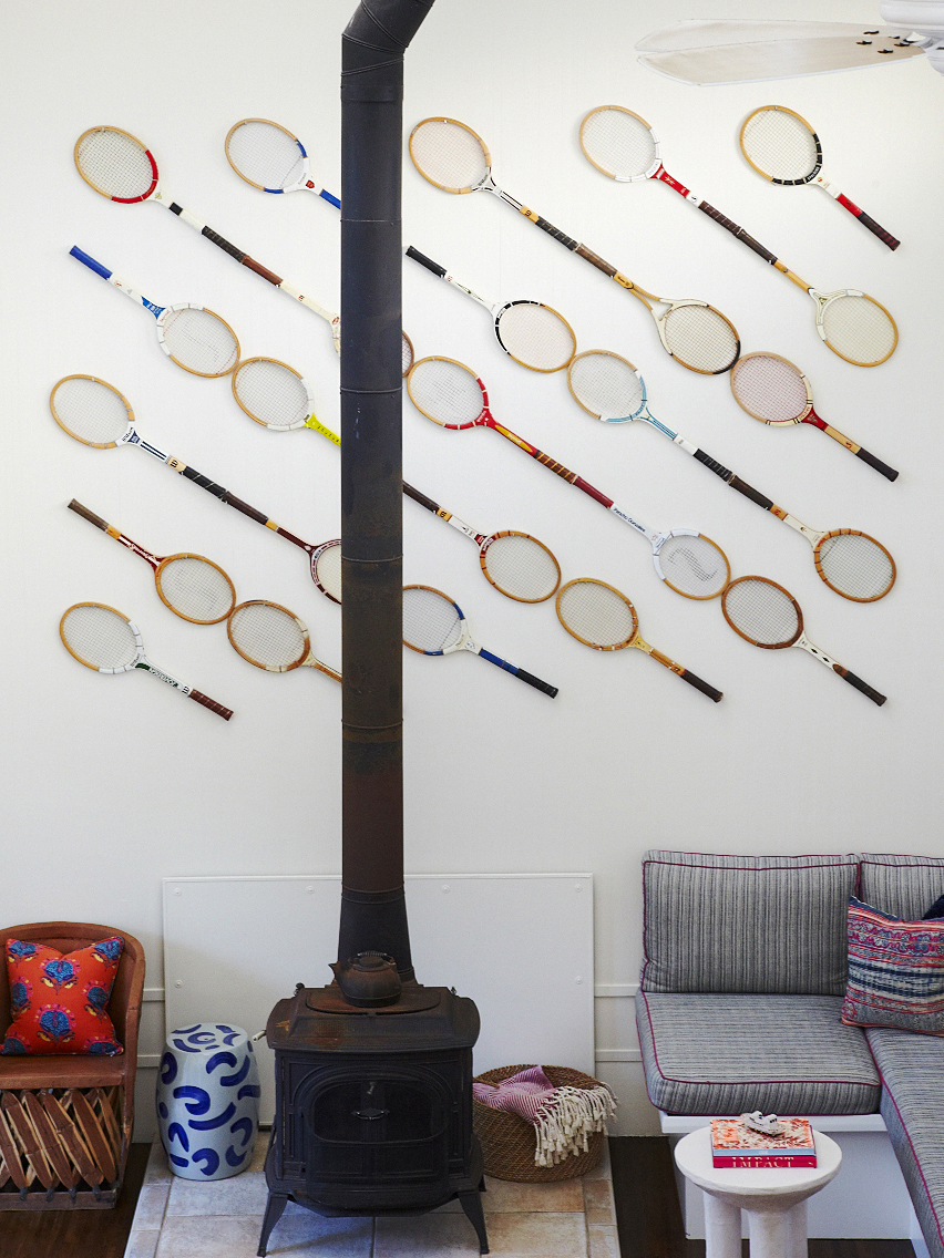 Wall with racquets on it as decoration