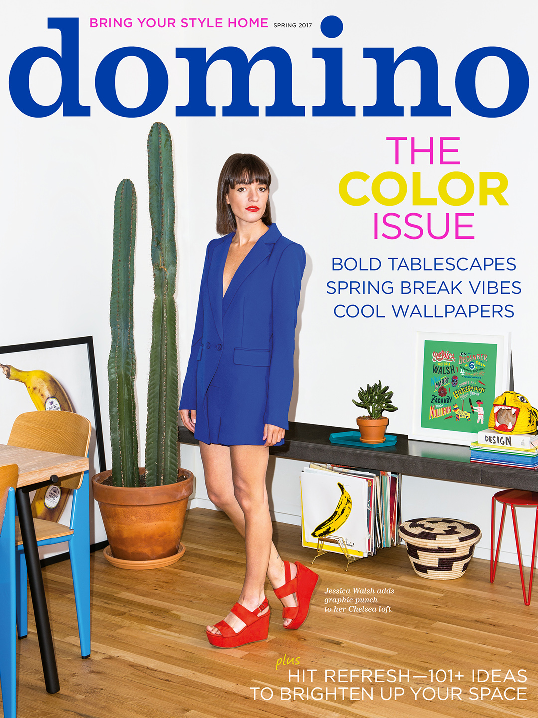 Domino cover with woman wearing blue