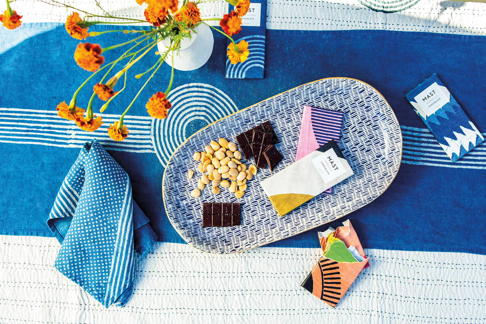 indigo and white table setting