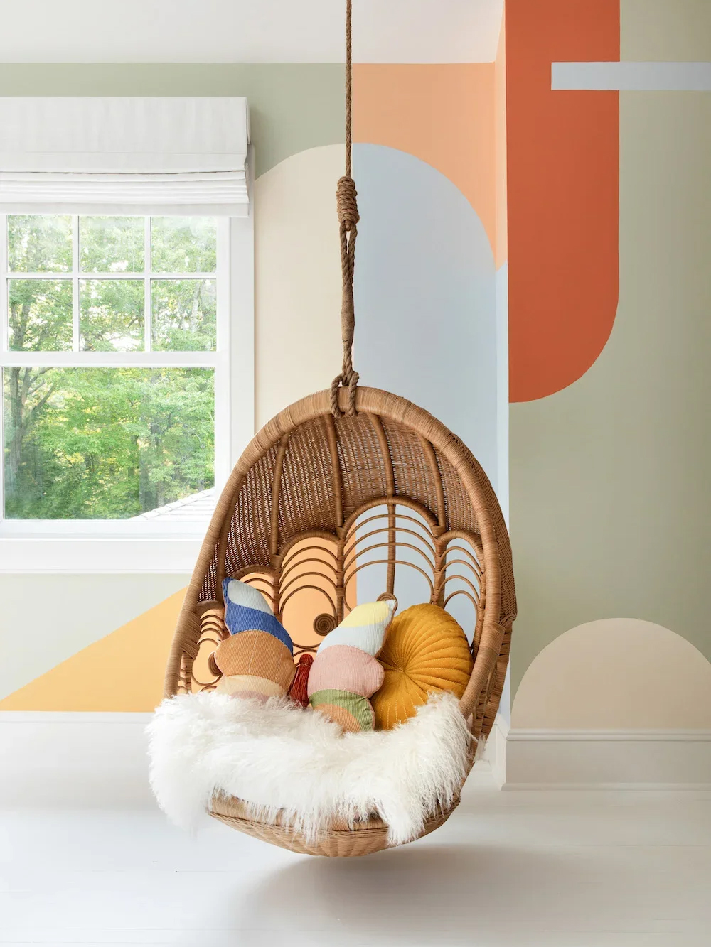 sheepskin throw on hanging chair