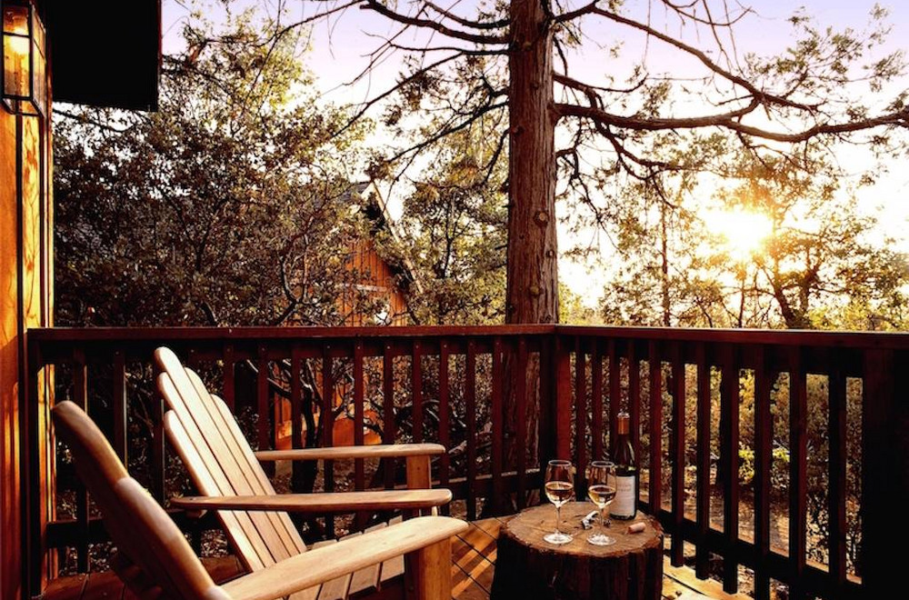 deck seating with wine