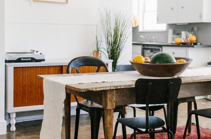 vintage farm table with runner