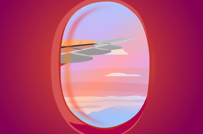 illustration of looking out a plane window