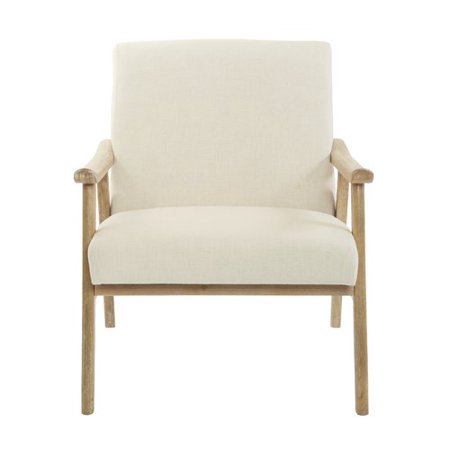 wood and white upholstery accent armchair