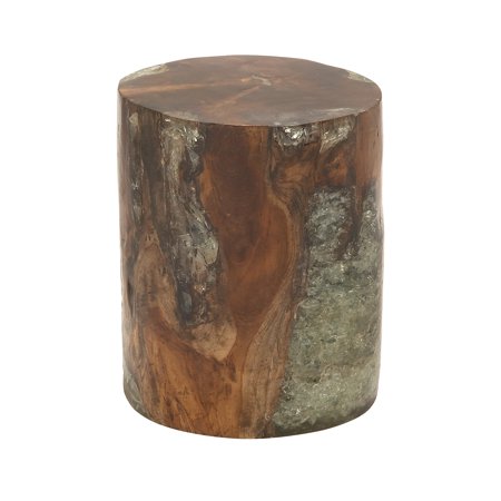 Teak Wood and Resin Round Stool