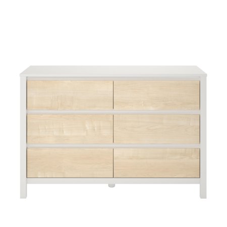 Novogratz Addison 6 Drawer Dresser in white and natural wood