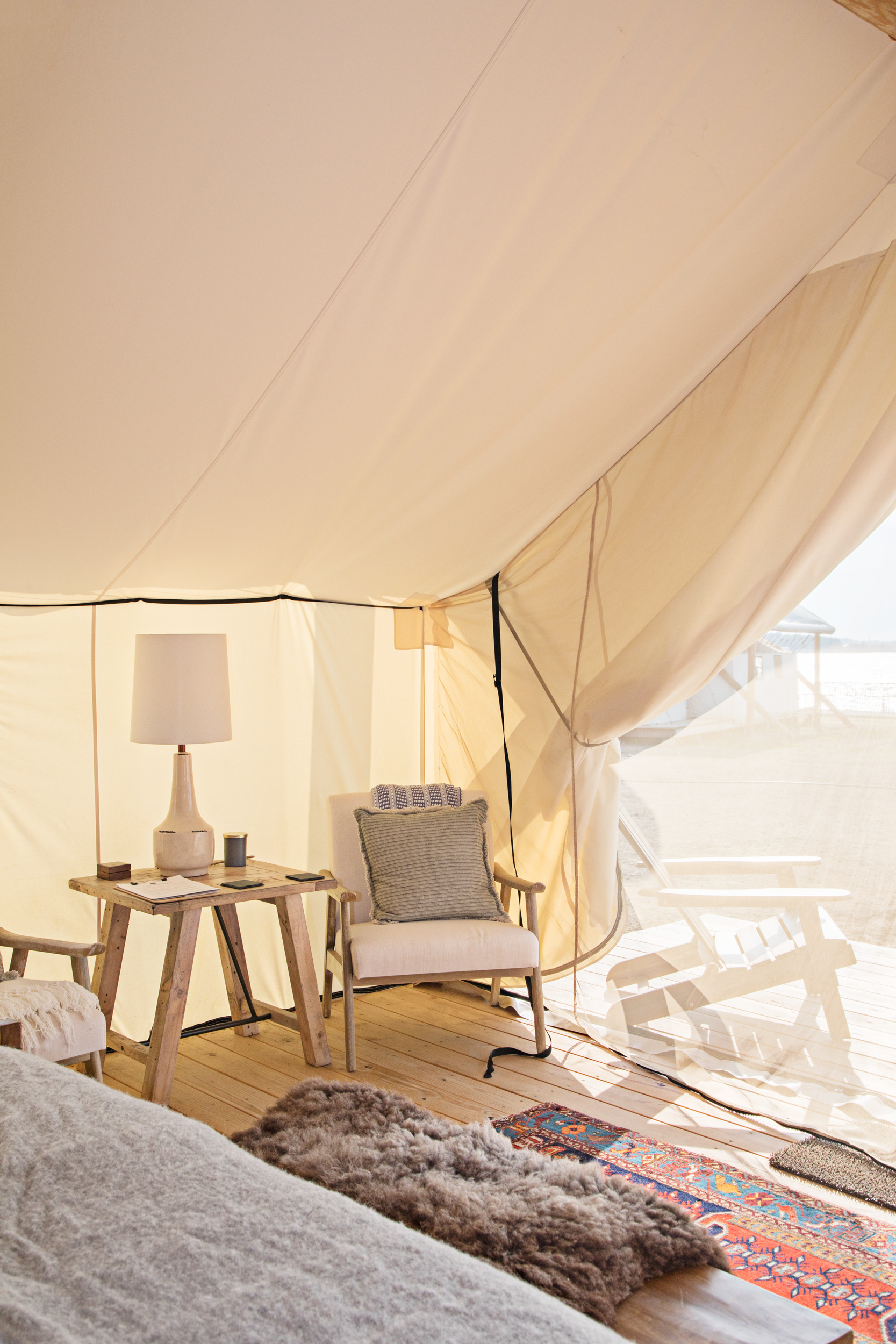 interior of glamping tent