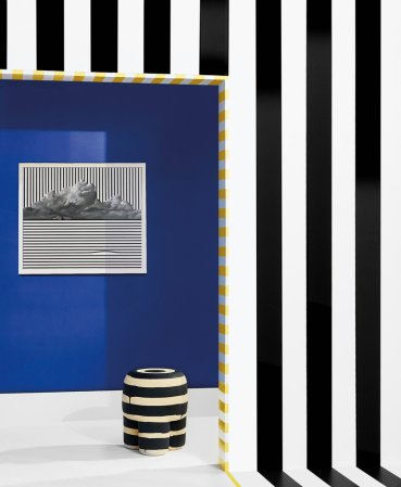 Black and Blue and White Entryway