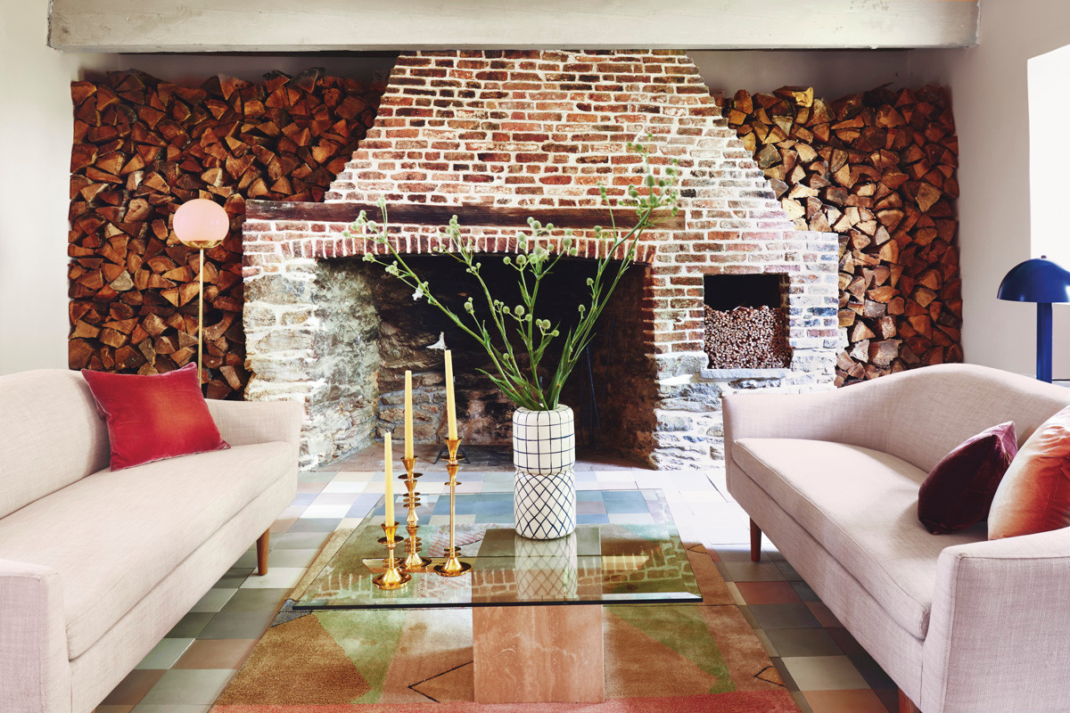 Brown and Pink and White Living room