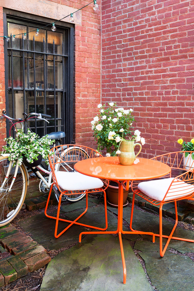 LaTonya Yvette Small Space Home Tour Brick Porch Orange Patio Furniture