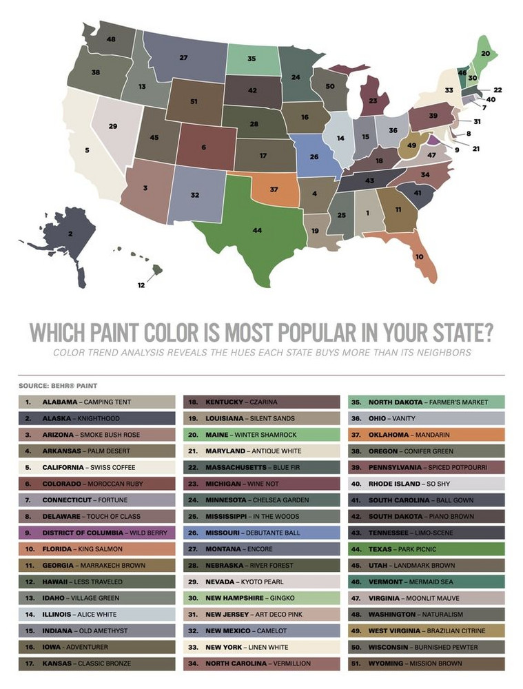 Behr's Trendy Colors By State Report