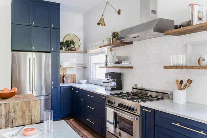 Kitchen Before & After - Navy & Brass