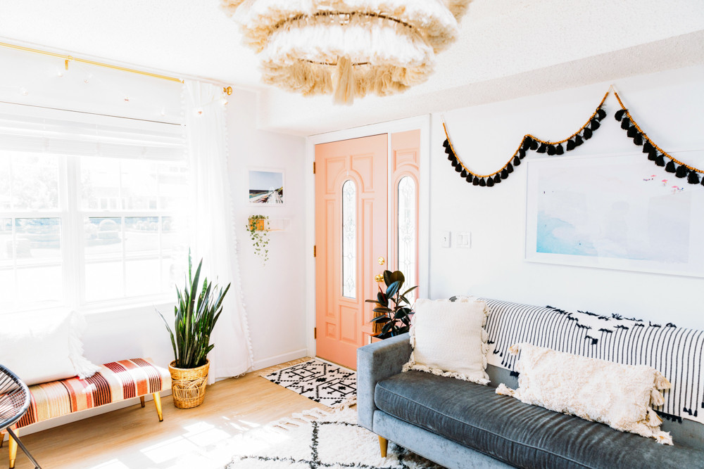 Cara Irwin Of Goldalamode Home Tour Entryway Pink Door