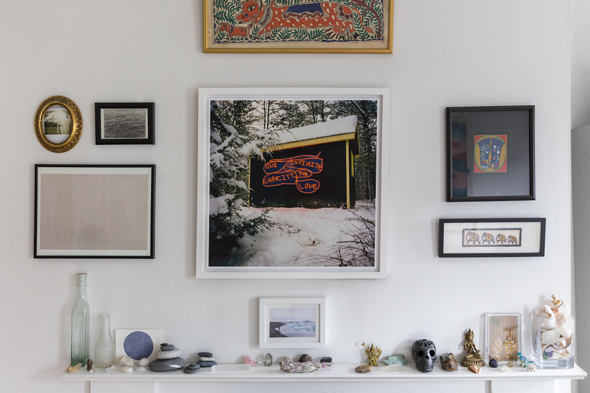 crystals gallery wall fireplace home tour