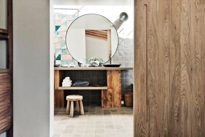 Brown and White Bathroom