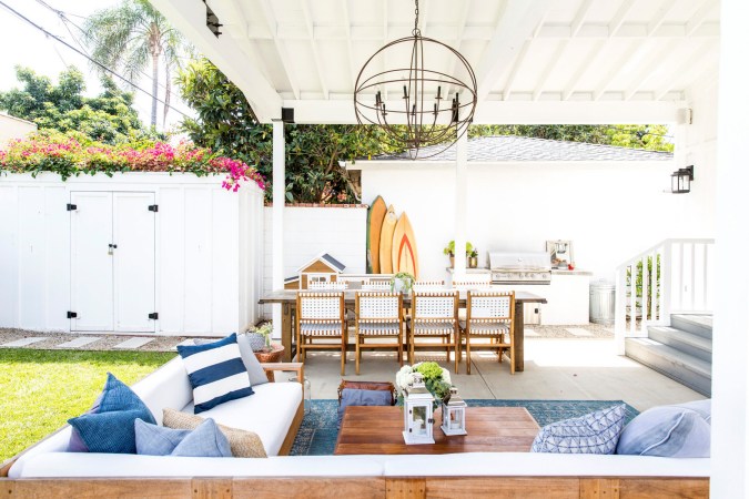 blue and white patio furniture