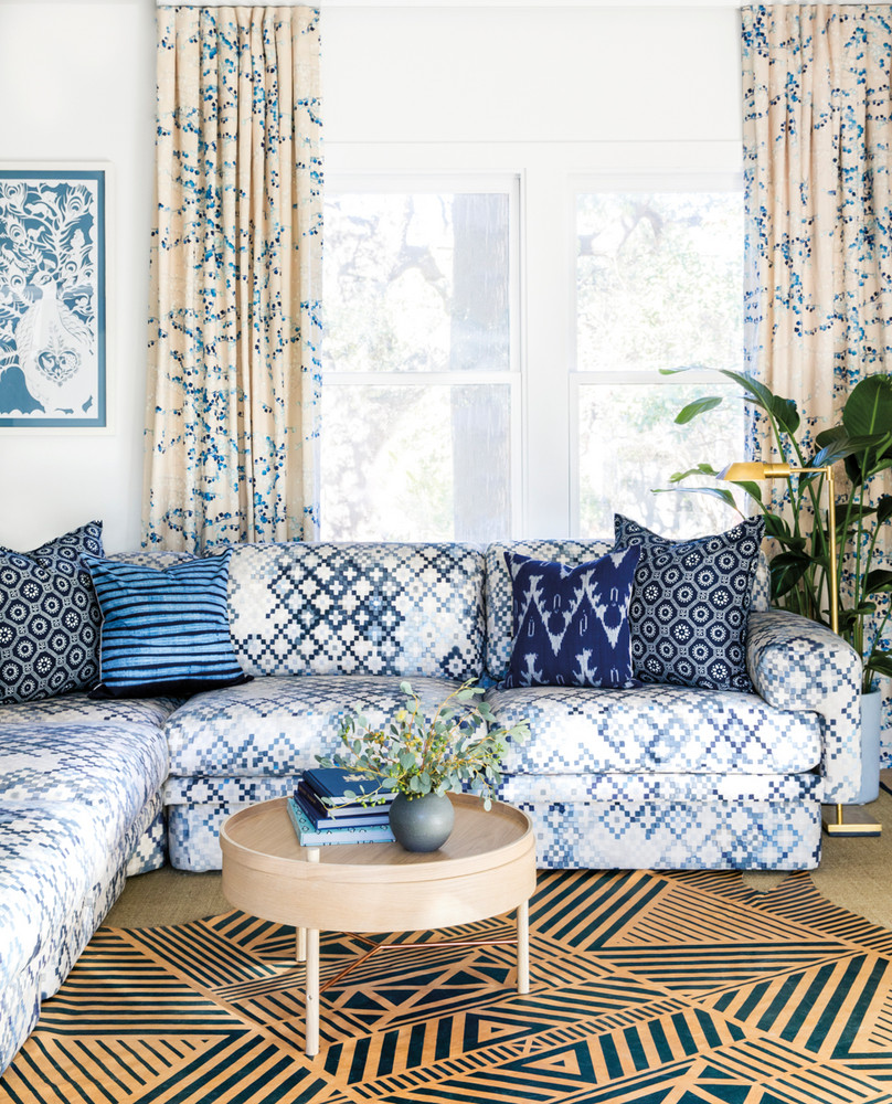 Blue and Taupe and White Living room