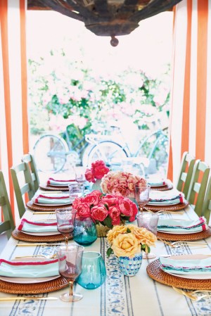 Blue and Pink and White and Yellow Table Setting