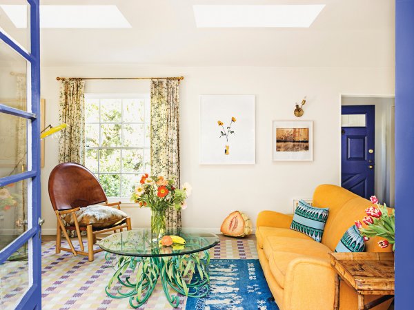 Blue and Green and White and Yellow Living room