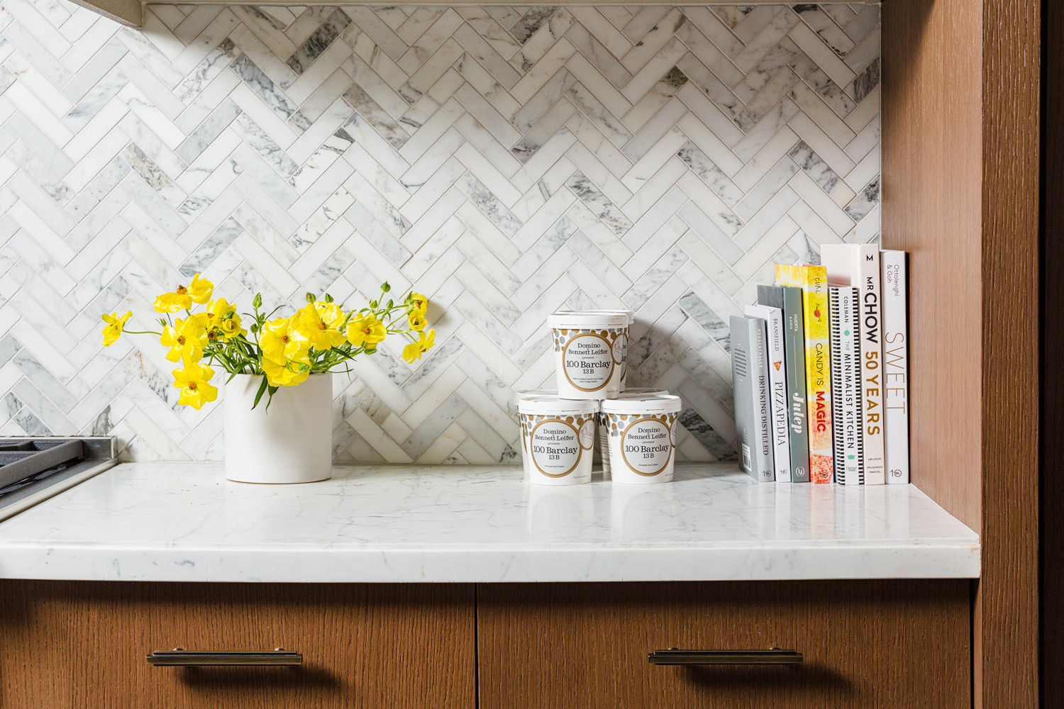 white and wood galley kitchen