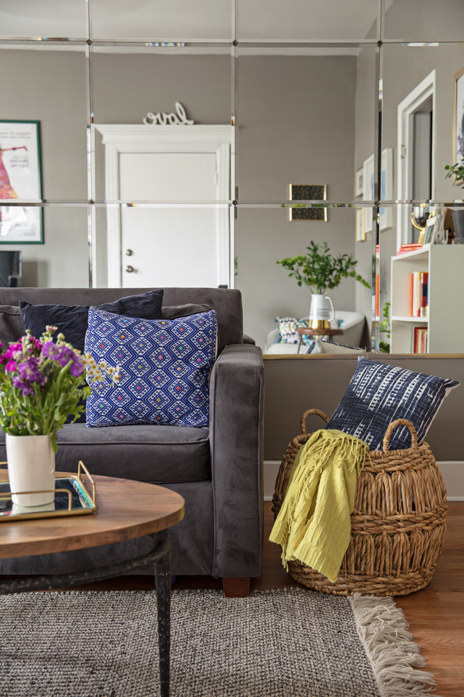 mirrored living room wall