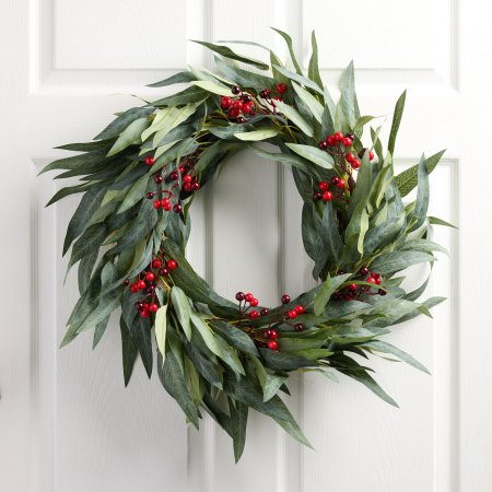  faux eucalyptus and red berries wreath