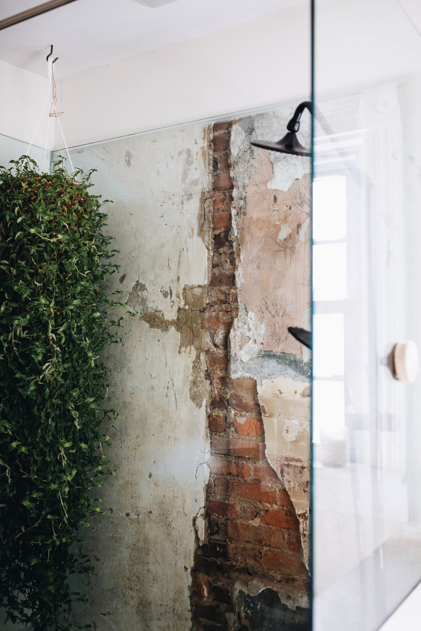 exposed shower wall