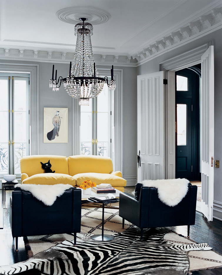 jenna lyons Black and Gray and Yellow Living room