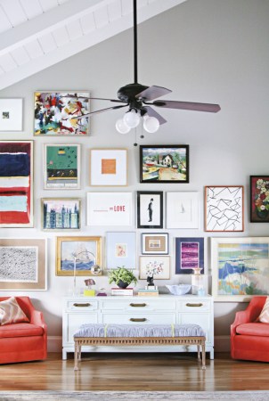 Red and White and Wood Living room