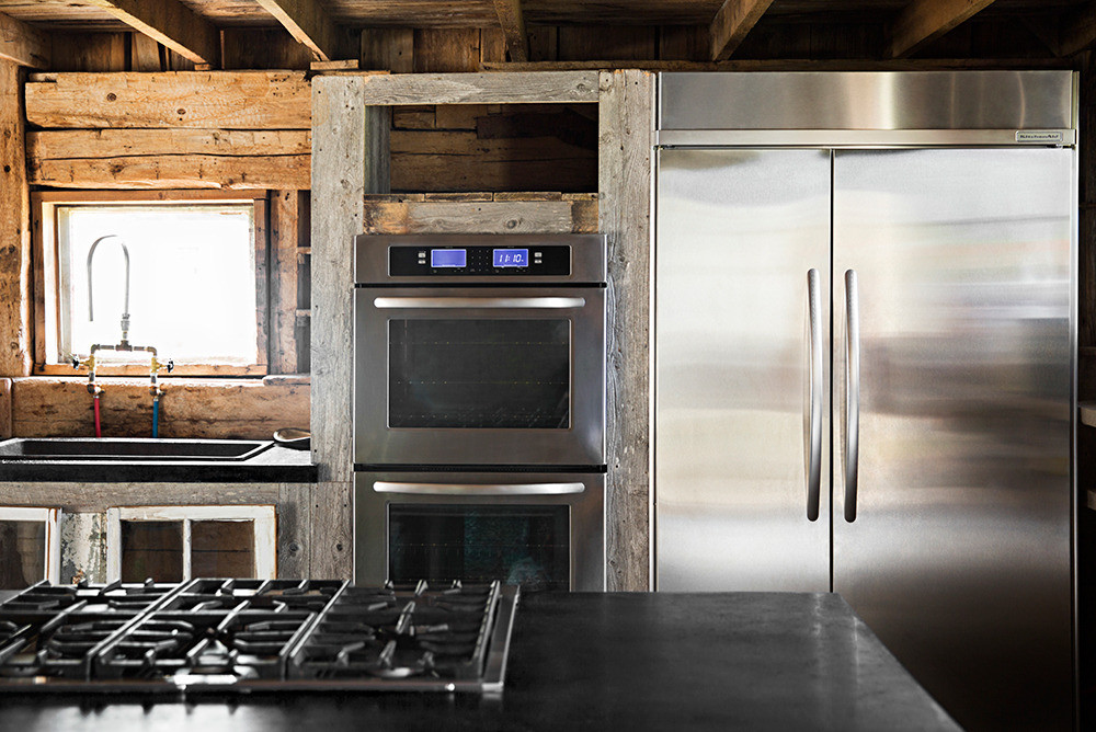 Black and Gray and Silver and Wood Kitchen