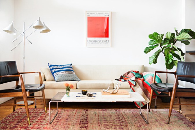 Red and White and Wood Living room