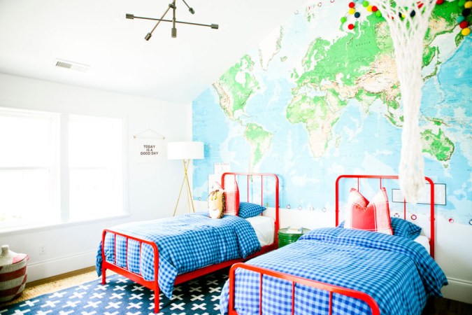 Farmhouse decor ideas Blue and Green and Red Kid's room