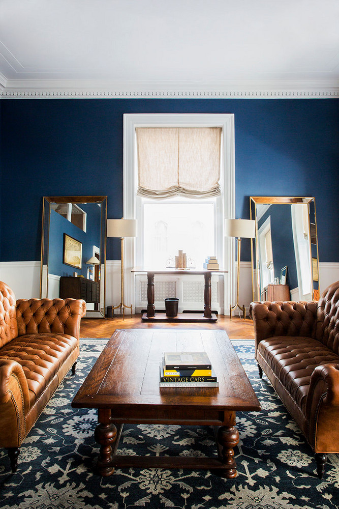 Blue and Brown and Gold and Yellow Living room