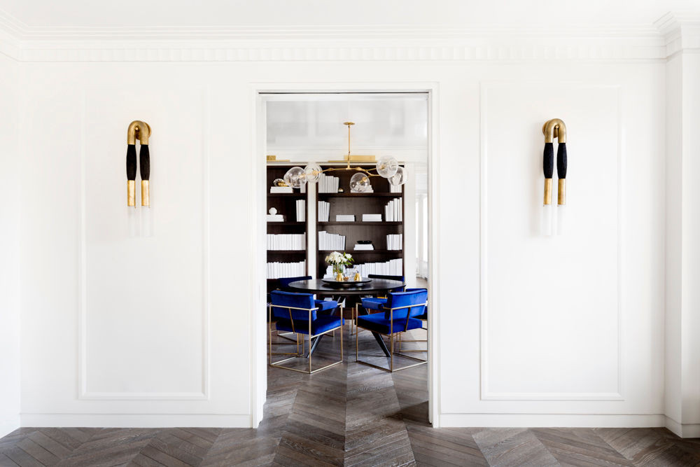 Black and Blue and White Dining room