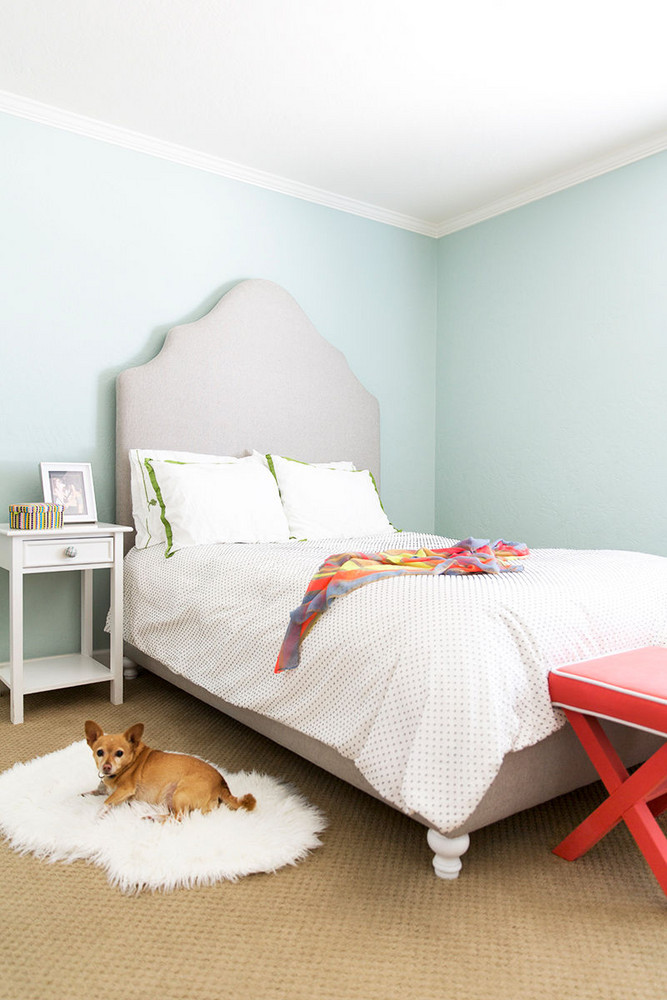 Gray and Green and White Bedroom