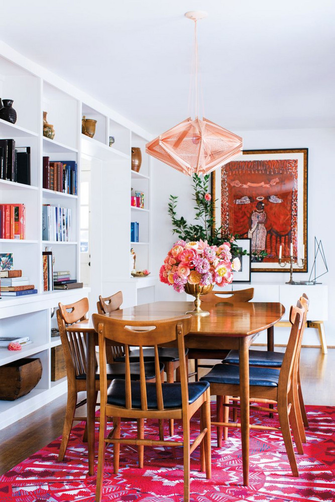 Red and White and Wood Dining room