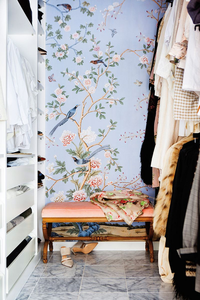 Blue and Pink and Wood Closet