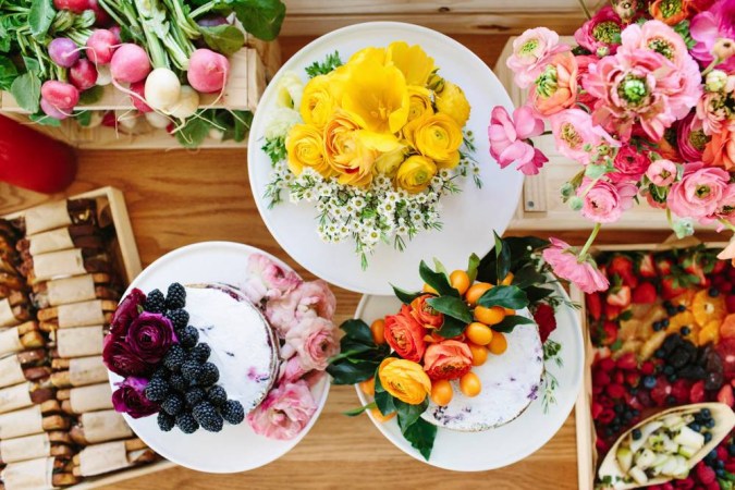 Green and Pink and Wood and Yellow Table Setting