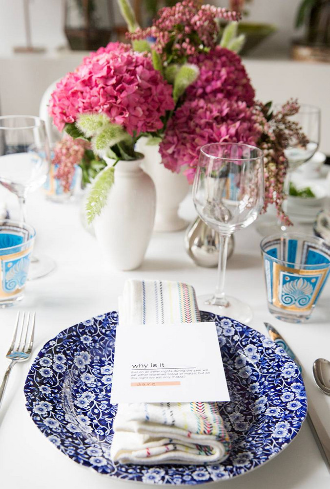 Blue and Pink and White Table Setting