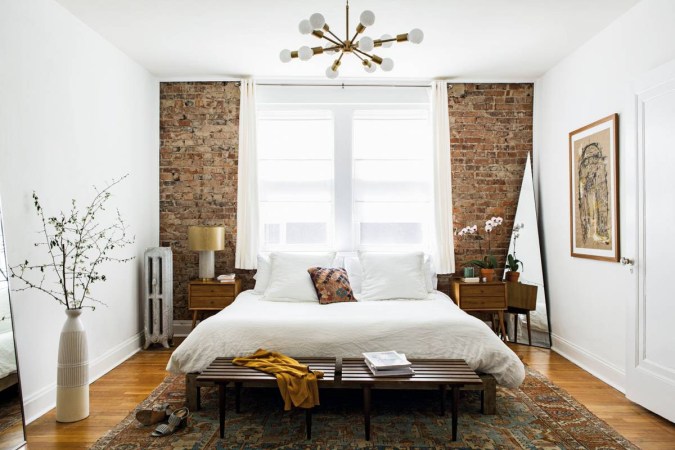 Brown and White and Wood Bedroom