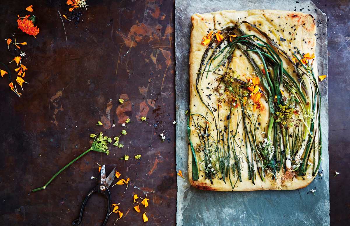 Onion and wild herb flatbread recipe