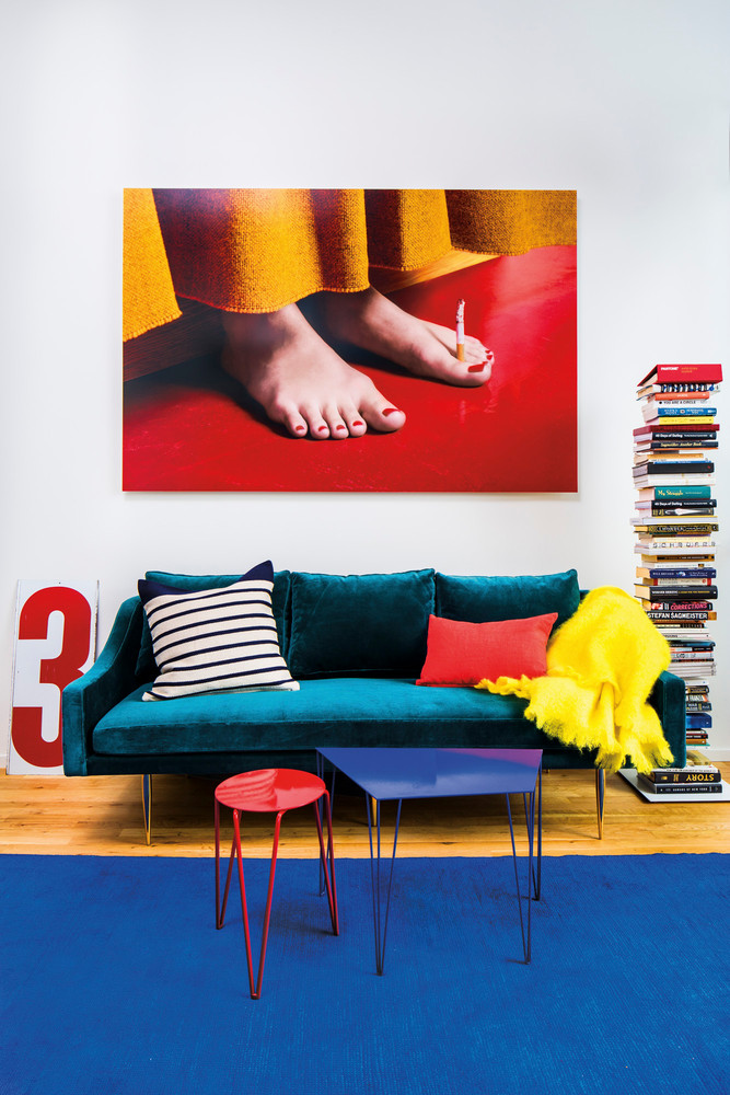 Blue and Red and White and Yellow Living room