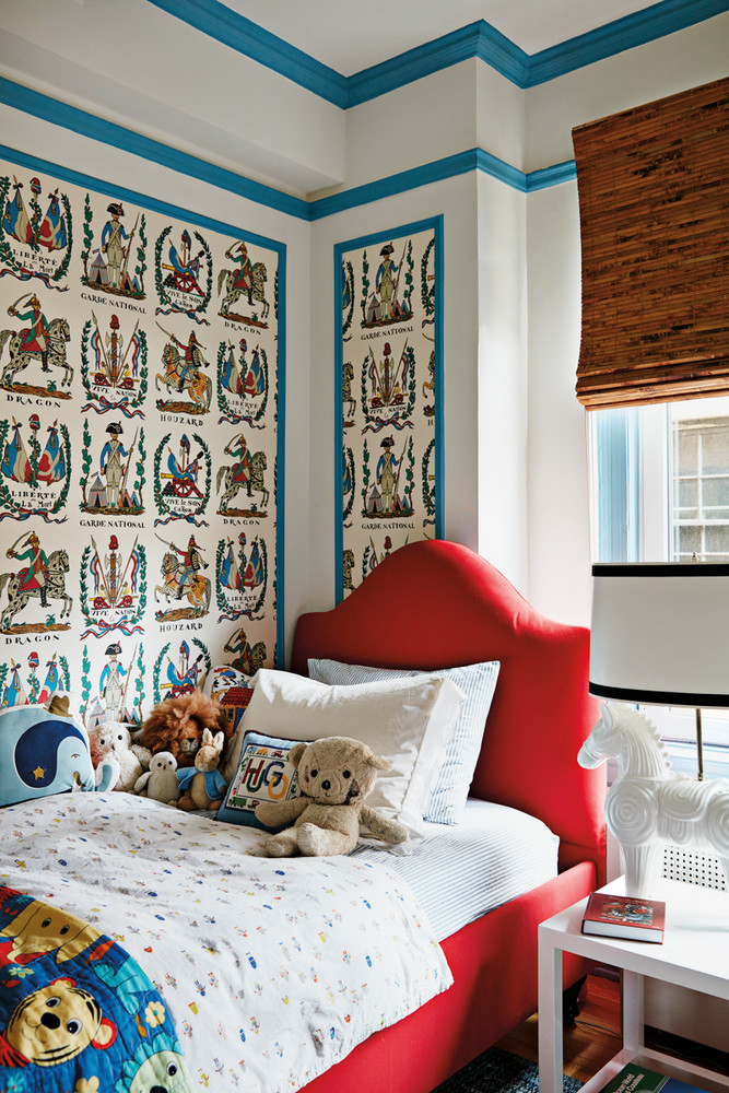 Blue and Red and White Bedroom