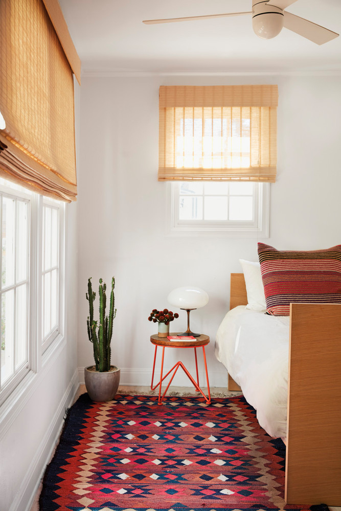 Red and White and Wood Bedroom