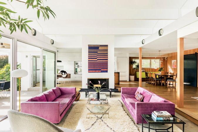 Pink and White and Wood Living room