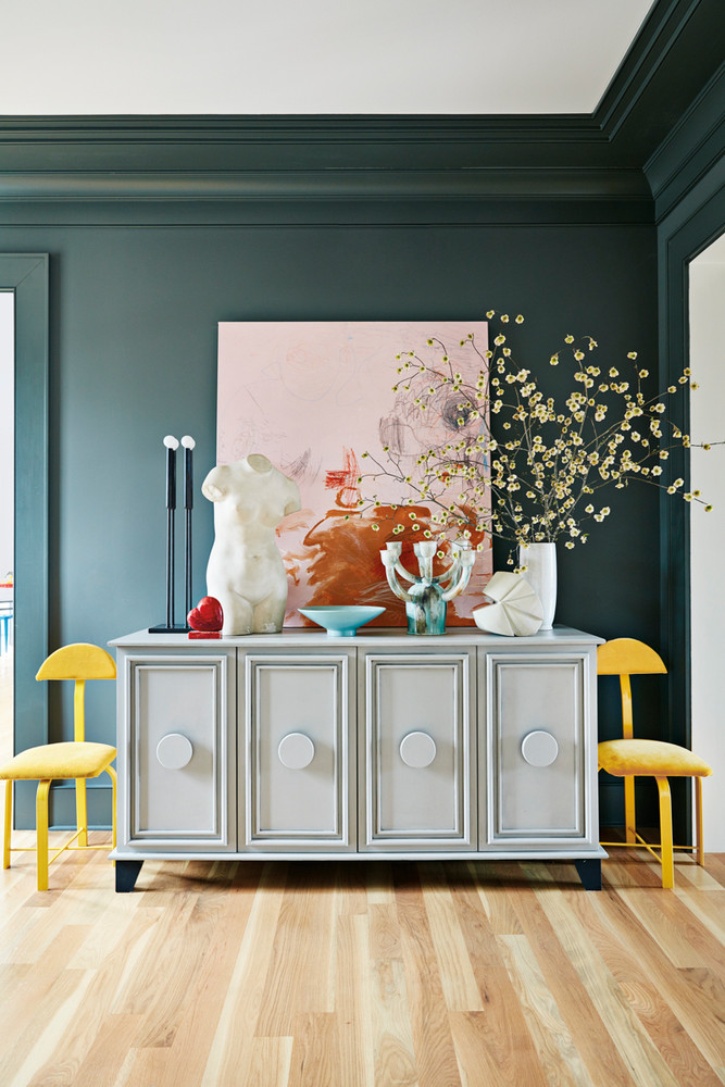 Black and Pink and White and Yellow Entryway